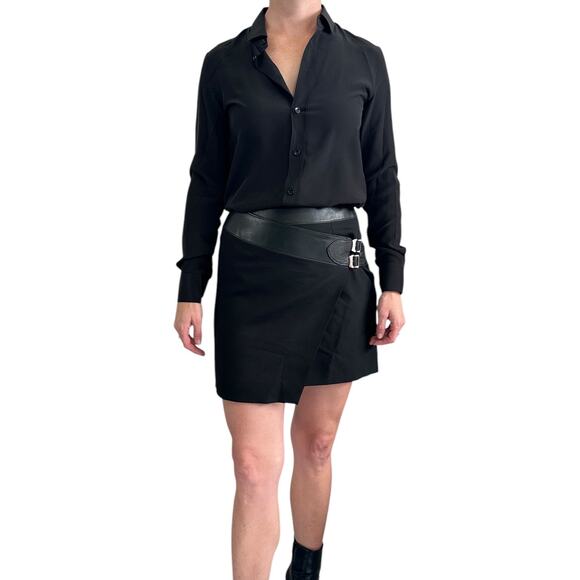 Saint Laurent Wool Wrap Skirt size FR 36 Black Leather Trim - Picture 3 of 16